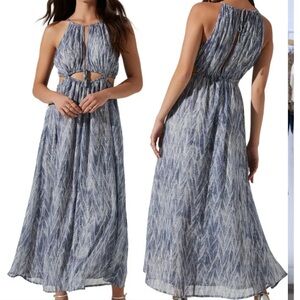 ASTR the label blue silver snake print cut out maxi dress